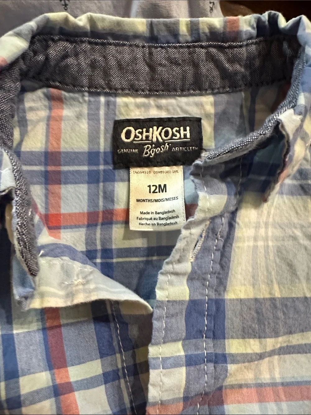 OshKosh B'gosh Baby Boy 12M Shirt Bodysuit Lot Plaid Anchor Button Down
